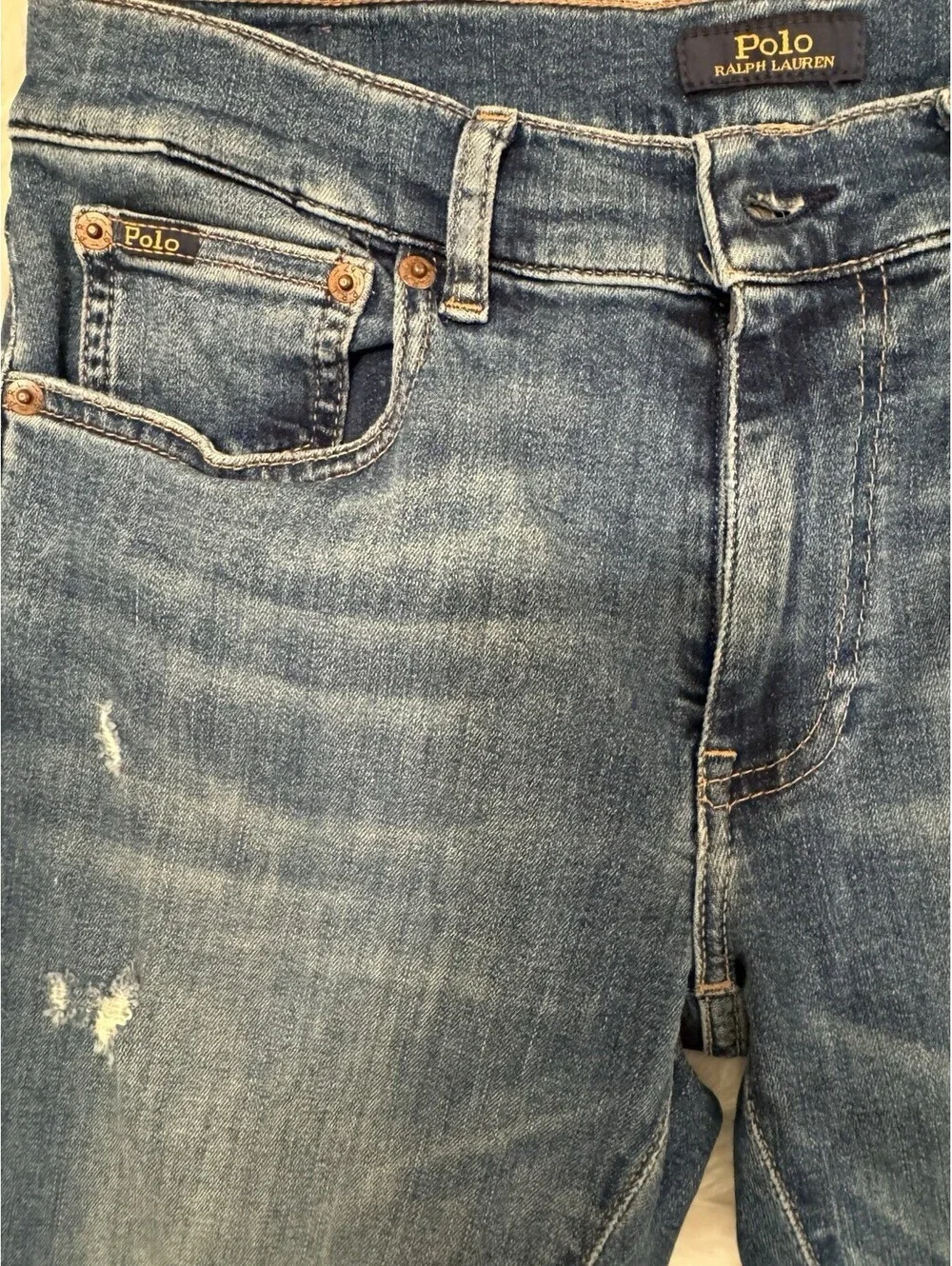 Polo Ralph Lauren Skinny Jeans Men’s 28R Blue Distressed Raw Hem Slim Fit Denim